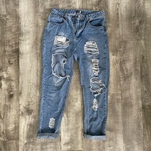 Distressed ripped mom jeans